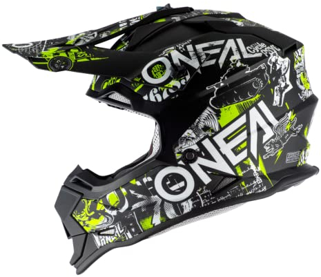 O'NEAL | Motocross-Helm | Kinder | MX Enduro | ABS-Schale, , Lüftungsöffnungen für optimale Belüftung & Kühlung | 2SRS Helmet Attack Youth | Schwarz Neon-Gelb | Größe L