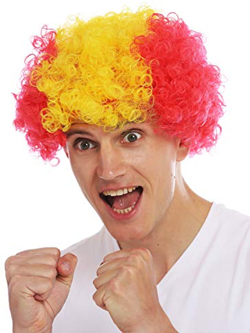 WIG ME UP - MMAM-15M Perücke Karneval Afro Fan-Perücke Fußball WM Rot Gelb Rot Spanien