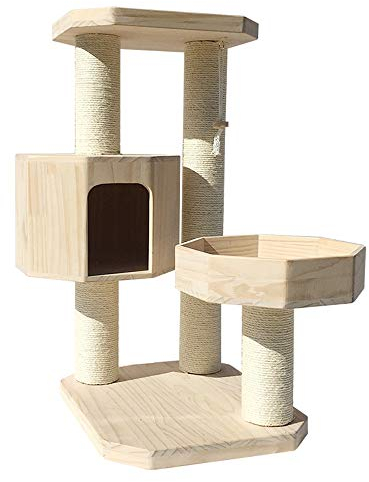 Cat Climbing Multi-Level-Holzhaus Katze Turm Katze Baumklettern Barsch Plattform Eingerichtete Wohnung Haustier Kätzchen Katzenkratzbrett Kratzbaum ( Color : Natural , Size : As pictiure )