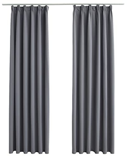 vidaXL 2X Vorhang Verdunkelung mit Haken Verdunkelungsvorhang Kräuselband Thermo Gardine Blickdicht Vorhänge Wohnzimmer Grau 140x225cm