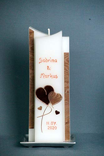 Hochzeitskerze braun - in Sonderform ; inkl. Beschriftung ! I-30