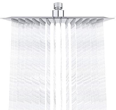 Ibergrif Tete de Douche Inox - Douche Economie d'Eau, Pommeau de Douche Carré 25CM, Tete de Douche Pluie Universelle Filetage 1/2 Pouce, Rotatif 360°, Inclinable 30°, Facile à Installer et à Nettoyer