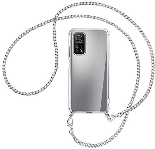mtb more energy® Handykette kompatibel mit Xiaomi Mi 10T (Pro) 5G (6.67'') - Metallkette (Silber) - Smartphone Hülle zum Umhängen - Anti Shock Full TPU Case
