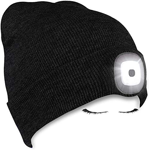 Morye LED Mütze mit Licht, Laufmütze Herren Damen Kappe Lampe USB Nachladbare 4 LED Scheinwerferkappe für Warm Cap mit LED Licht für Jogging,Camping,Angeln,Walking/Schwarz