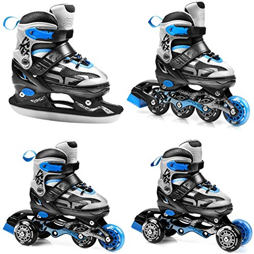 Spokey Quattro 4-in-1 Inline Skates für Kinder und Jugendliche bis max. Körpergewicht 60 kg, größenverstellbar, 2 x 2 Schienen, Kugellager ABEC-7 Carbon, PU Rolle 82 A, Ø-Rolle größenabhängig