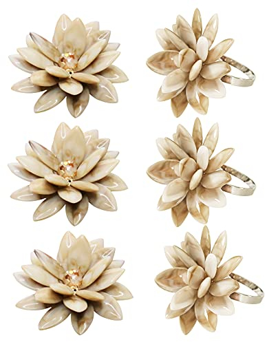 Marmor-Serviettenringe, 6 Stück, Sukkulenten, beige, Muschel, Blumenring, Serviettenhalter, Bohu rustikale Küste, Tischdekoration für Familientreffen, Erntedankfest, Küche, Tischdekoration