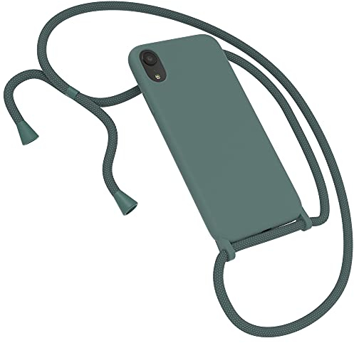 EAZY CASE Premium Silikon Handykette kompatibel mit iPhone XR Handyhülle mit Umhängeband, Handykordel mit Schutzhülle, Silikonhülle, Hülle mit Band, Kette für Smartphone, Nachtgrün, Grün