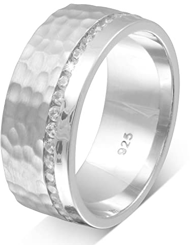 Juwelier Schönberg - Damen Verlobungsring mit Hammerschlag-Technik aus Silber Zirkonia mit persönlicher Wunschgravur 54 (17.2) S-AS-D