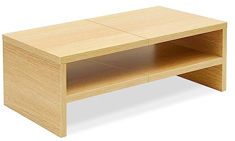 TEAMIX 2 Tiers Desktop Monitor Stand Riser 20 Inch Printer Stand with Storage Small TV Riser Laptop Wooden Desk Organizer Shelf Bookshelf Maple (Natural Maple, 2 tiers)