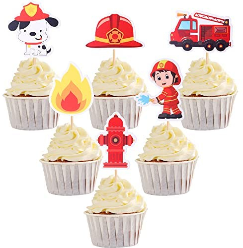 30 Stück Fire Truck Cupcake Toppers Feuerwehrmann Geburtstag Tortendeko Feuerwehr Motor Rettung Thema Baby Shower Geburtstag Party Kuchen Dekorationen Zubehör