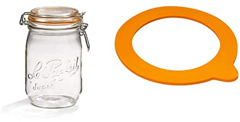 Le Parfait Bocaux Super, 6 x 1L & Sachet de 10 rondelles Super - 85mm, Rouge