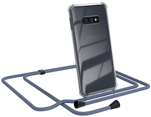 EAZY CASE Handykette kompatibel mit Samsung Galaxy S10e Handyhülle mit Umhängeband, Handykordel mit Schutzhülle, Silikonhülle, Hülle, Stylische Kette, EIS Blau - Clips Schwarz