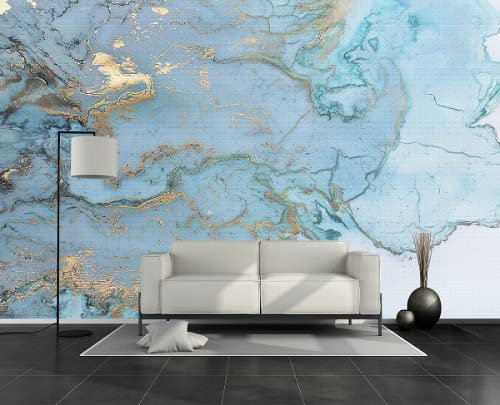 Papier Peint Panoramique Marbre Bleu 3D Poster Mural pour Salon Chambre Décoration Murale