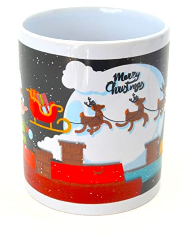 300ml Feliz Navidad. trineo de papá noel. taza de café taza de té. Papá Noel escena de la natividad regalo para padres. renos, duendes, navidad. xmas