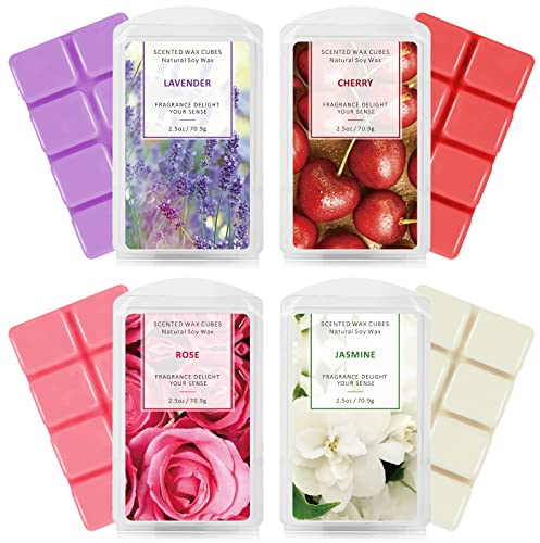 SCENTORINI Fondants Parfumés à la Cire de Soja, 4 x 70g - Cubes Parfumés Jasmin, Lavande, Cerise, Rose - Set Cadeau pour Parfums D'ambiance