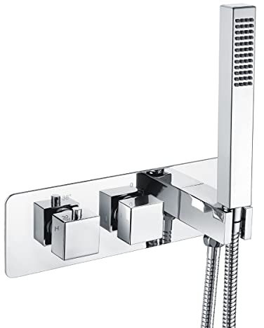 2 Dial 2 Way Square Thermostatic Concealed Valve Diverter & Shower Handset