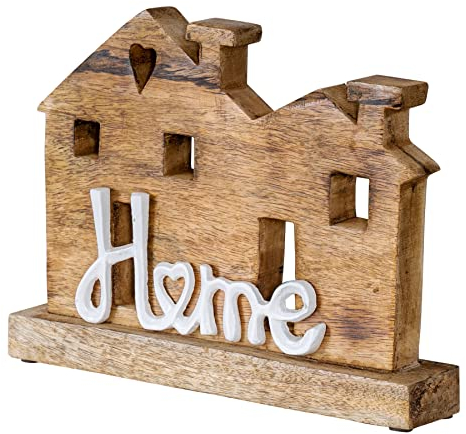 levandeo Aufsteller Haus H20cm Home Weiß Mango Metall Schriftzug Holz Deko Mangoholz Tischdeko Wohndekoration