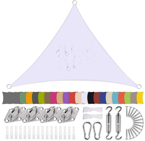 Ziligengsheng Sonnensegel Dreieck 7 x 7 x 7m Wasserdicht Sonnenschutz Balkon Terrasse mit Montagezubehör PES Polyester 98% UV-Schutz Reißfest Wetterfest für Garten Outdoor,Weiß
