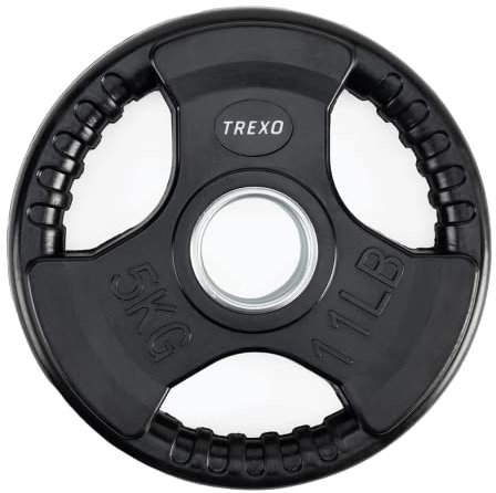 TREXO 5 kg Belastung 24 cm Durchmesser Scheibe mit Griffen Gusseisen beschichtet für Langhanteln Langlebige ergonomische Scheibe Fitness Krafttraining Crossfit RW5