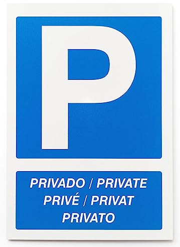Cartel de Aparcamiento PRIVADO de18x25 cm Varios Idiomas Placa de Señalización en Composite de Aluminio de 2 mm para Parking Exterior (Privado idiomas)