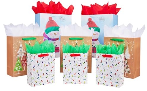 Bobobag 8 Stück große Weihnachts-Geschenktüten mit Griff und Seidenpapier für Frohe Weihnachten, verschiedene Größen und Designs, Happy Holiday Geschenktüten für Geschenke (Größen 40,6 cm, 30,5 cm,