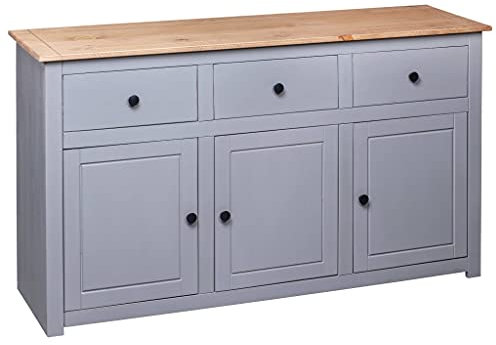 Tidyard Sideboard Anrichte mit 3 Schubladen und 3 Fächern Kommode Beistellschrank Highboard Wohnzimmerschrank Aufbewahrungsschrank Fernsehschrank Schrank Grau 135x40x80 cm Kiefernholz Panama