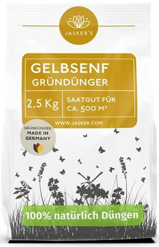 Senfsaat Gründüngung - Gelbsenf Gründüngung 2.5 Kg ca 500m²- Beliebter GRÜNDÜNGER SAMEN im Winter - Als Zwischenfrucht Gründung im Herbst - Senfsamen für magere Böden - Gründung Samen