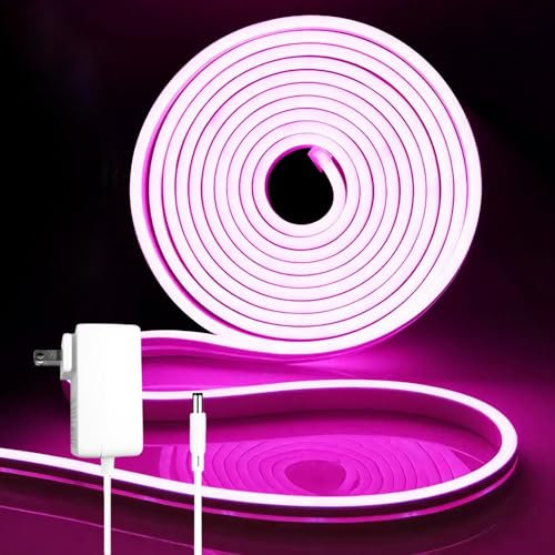 iNextStation Striscia LED Neon 5M Rosa, 12V IP65 Striscia LED Impermeabile, Tubo Led Flessibile, Con Alimentatore e Controllore, per Interior, Exterior, Bar, Festa, DIY, Insegne Pubblicitarie