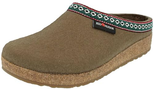 HAFLINGER Damen Pantoffel Herren Hausschuh Filz Wolle Grizzly Franzl 711001, Größe:44 EU, Farbe:Grün