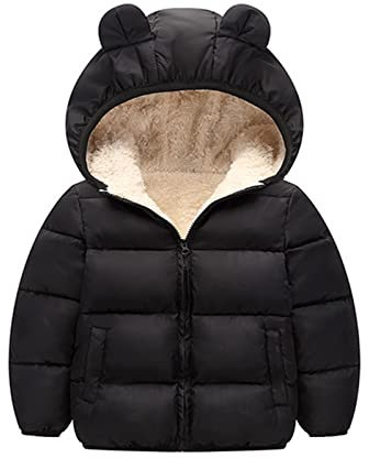 Cappotto in pile caldo per neonati, con cappuccio, con cappuccio, Nero , 12-18 Mesi