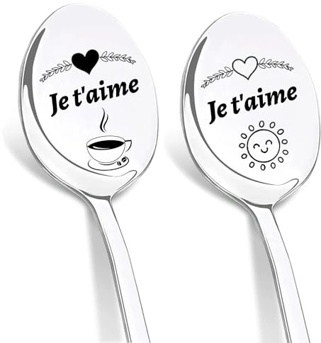 DIKARIYA Je t'aime Cuillère, Cadeau Anniversaire Femme, 2 Pièces Cuillère à Café avec Gravure, Cadeau de Mariage pour Couple, Cadeau Anniversaire Homme, Cadeau d'anniversaire pour Petite Amie Copain