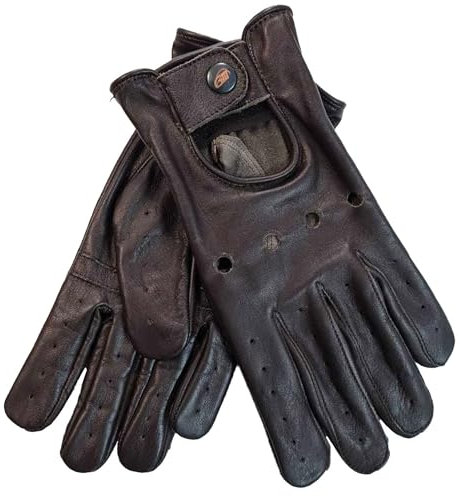 German Wear, Herren Driving Autofahrer-Handschuhe Lederhandschuhe (Dunkelbraun, 8=M)