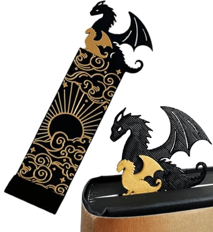 Toseky Dragon Bookmark Black Gold Cool Dragon Bookmark with Sun and Clouds, Book Marker Bookshelf Decoration for Book Lovers, Friends, Families and Reading Enthusiasts, 17.5 x 6.5 cm