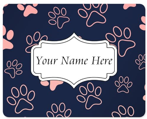 Personalised Dog Paw Footprint pattern Mouse Mat, smooth fabric top, non slip rubber backed mouse pad 5mm thick
