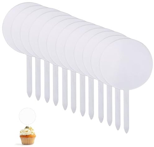 HSCGIN Blanko-Kuchenaufsätze, blanko, Kreis, DIY, Geburtstagskuchenaufsatz, Acryl, rund, geeignet für Hochzeit, Rave, Party, Weihnachten und Jahrestag, 12 Stück