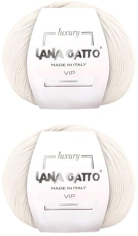 Knäuel aus Kaschmir und extrafeiner Merinowolle zum Stricken, Lana Gatto Vip Line, 100 gr., 400 mt, (Naturalweiss - 1001, 2)