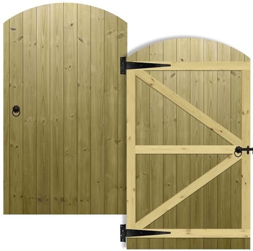 Tongue & Groove Interlocking Fully Framed Arched Top Pedestrian Side Garden Gate Height: 6ft (180cm) x Width: 105 cm Supplied with the Ring Latch Hinge Pack and Bolt