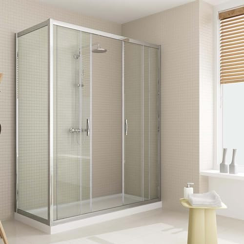 Box Doccia Angolare 90x140 cm 2 Ante Scorrevoli in Cristallo Trasparente 6mm H198 Duo