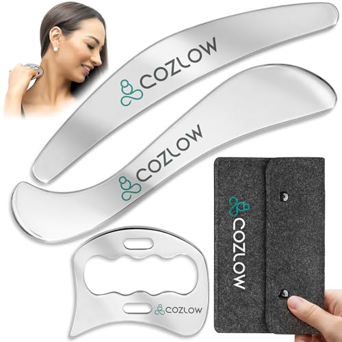 3 in 1 Edelstahl-Muskelkratzer-Tool-Set für IASTM-Therapie - Hautkratz-Massage-Tools für Weichgewebemobilisierung - Gua Sha - von Cozlow