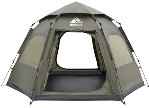 HEWOLF Wurfzelt Pop Up Zelt 2-4 Personen Camping Zelt mit Vorzelt Automatik Ultraleichtes Familienzelt Sekundenzelt Sonnenschutz Cabana Zelt für Outdoor Camping Festival, Großes Armeegrün