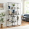 [en.casa] Scaffale da Terra Multifunzionale Libreria Mobile Espositore Ripiani a Forma di Scale Scaffale Divisorio per Open Space 180 x 100 x 35 cm Metallo - Nero