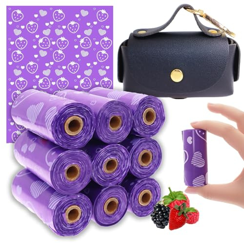 Sanitary Napkin Disposal Bags with Dispenser, Purple Feminine Hygiene Bags for Tampons & Pads, Leakproof Mini Trash Bag for Women, Personal Care Privacy Handling Bag for Travel, Purse, Diaper Duty