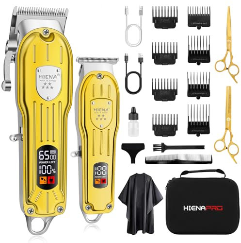 HIENA PRO Set di Tagliacapelli Uomo Professionale, Taglia Capelli Ricaricabile, T-Blade Trimmer Macchinette Per Capelli, Regolabile Macchina Tagliacapelli Uomo Con Display Intelligente a LCD (Oro)
