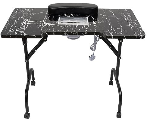 Manicure Nail Table 90 * 40 * 72cm Beauty Salon Portable Nail Table Folding Function Manicure Desk with Dust Collector and Lockable Wheels Professional Spa Salon Art Table for Spa Beauty Salon