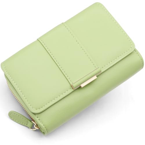HNOOM Porte Monnaie Femme Portefeuille Femme en Cuir PU Porte Carte Monnaie Portefeuilles pour Femmes Court Zippé Femmes avec 9 emplacements pour Cartes Petit Porte Feuille (Vert-1)