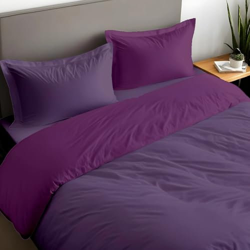 Dorian Home Parure Copripiumino In Cotone Percalle, Double Face (Viola, Singolo, Parure Copripiumino)