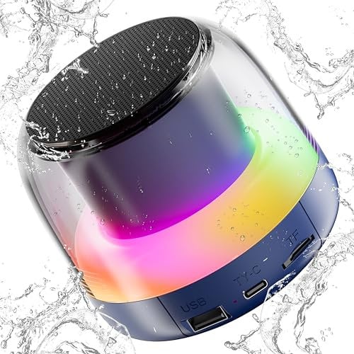 PRSCFUM Portable Bluetooth Speaker, NEW Wireless Speakers with RGB LED Light, Dual Pairing, HiFi Stereo Sound, TF Card Play Support, Mini Portable Speaker for Travel, Outdoor, Party, Beach, Blue