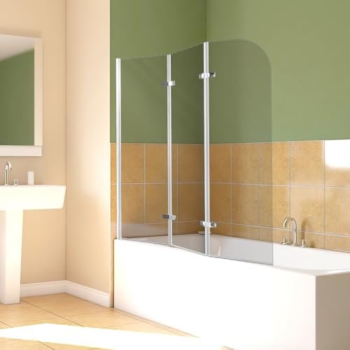 Daromigo Duschwand für Badewanne, 120x140cm 3-Teilig Faltbar Duschwand Badewanne,mit 6mm ESG Sicherheitsglas,Badewannen Duschwand Silber Transparent,Glas Badewannenwand mit Badewannenaufsatz