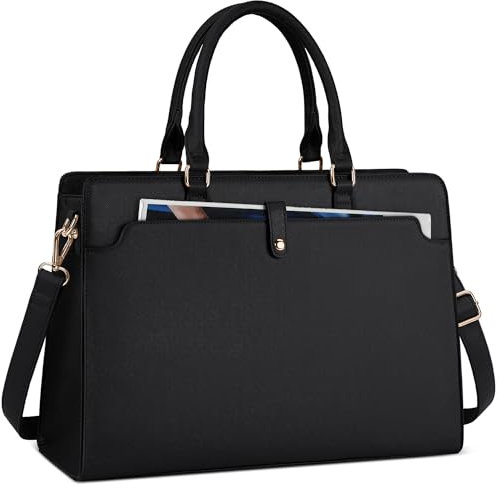 NUBILY Handtasche Damen Shopper Damen Groß Laptop Tasche Damen 15.6 Zoll PU Leder Wasserdicht Arbeitstasche Umhängetasche für Business Arbeit Büro Schule Schwarz