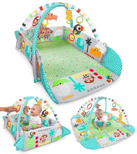 Multifunktionale Baby Spieldecke mit Spielbogen – Baby Gym Spielmatte & Krabbeldecke – inkl. 30 Bällen + 5 Spielzeugen, Buikligtrainer – ab 0+ Monaten